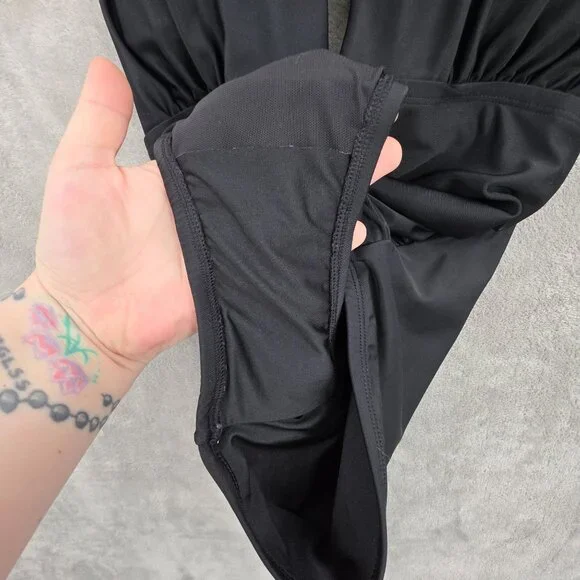 DKNY 1 Piece Swimsuit L Black Halter Ruched Tummy Control Beach Pool Vacay Solid - Picture 6 of 11